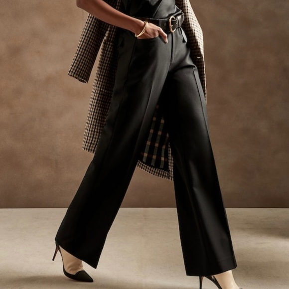 Banana Republic Pants - BANANA REPUBLIC Wide-Leg Italian Wool Pant, Black, Size 12 Short